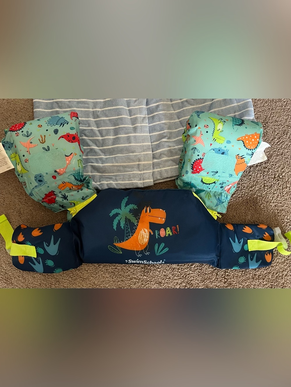 Kids Navy and Aqua Dino Swim Float Vest